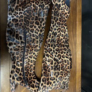 Cheetah Thigh High Fashion 2 Figure Boot Heels